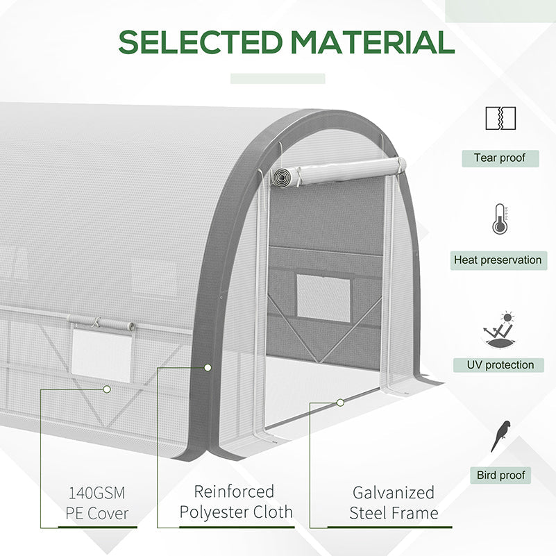 6 x 3(m) Walk-in Polytunnel Greenhouse with Upgraded Structure, Zipped Roll Up Mesh Door, 8 Mesh Windows, Tunnel Warm House Tent with PE Cover, 15 Plant Labels and Gloves, White
