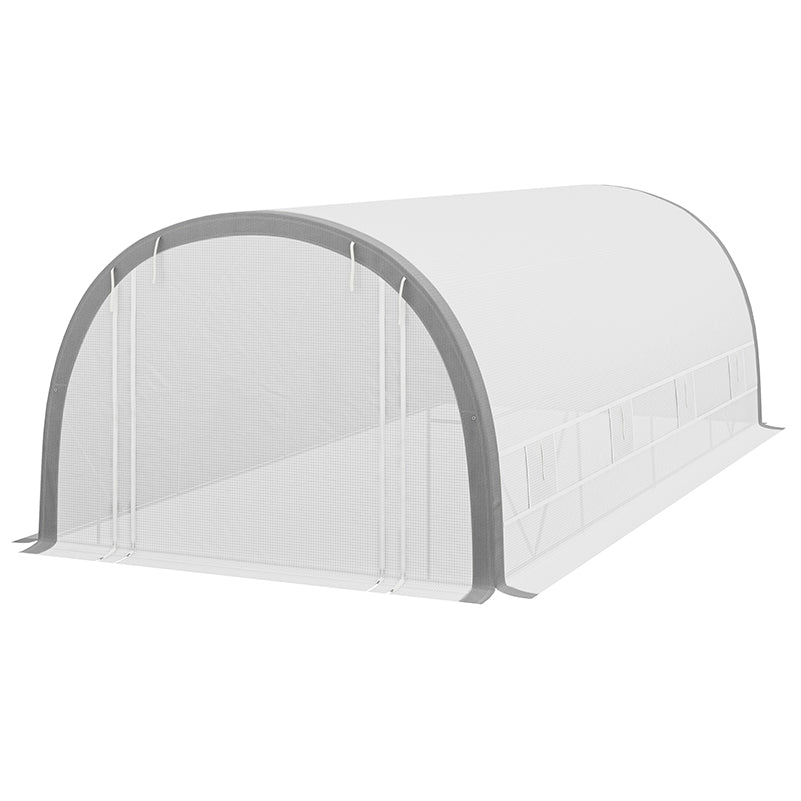 6 x 3(m) Walk-in Polytunnel Greenhouse with Upgraded Structure, Zipped Roll Up Mesh Door, 8 Mesh Windows, Tunnel Warm House Tent with PE Cover, 15 Plant Labels and Gloves, White