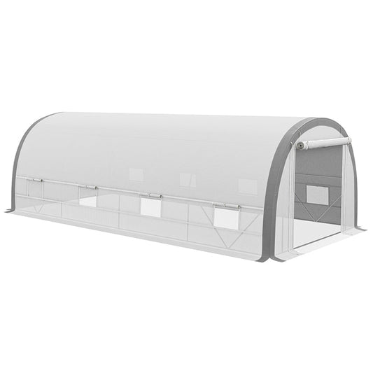 6 x 3(m) Walk-in Polytunnel Greenhouse with Upgraded Structure, Zipped Roll Up Mesh Door, 8 Mesh Windows, Tunnel Warm House Tent with PE Cover, 15 Plant Labels and Gloves, White