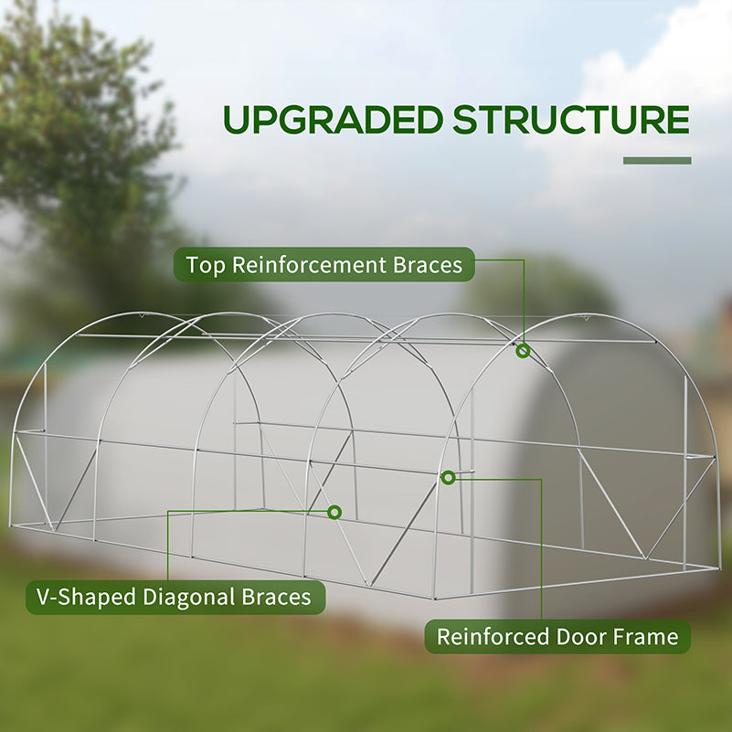 6 x 3(m) Walk-in Polytunnel Greenhouse with Upgraded Structure, Zipped Roll Up Mesh Door, 8 Mesh Windows, Tunnel Warm House Tent with PE Cover, 15 Plant Labels and Gloves, White