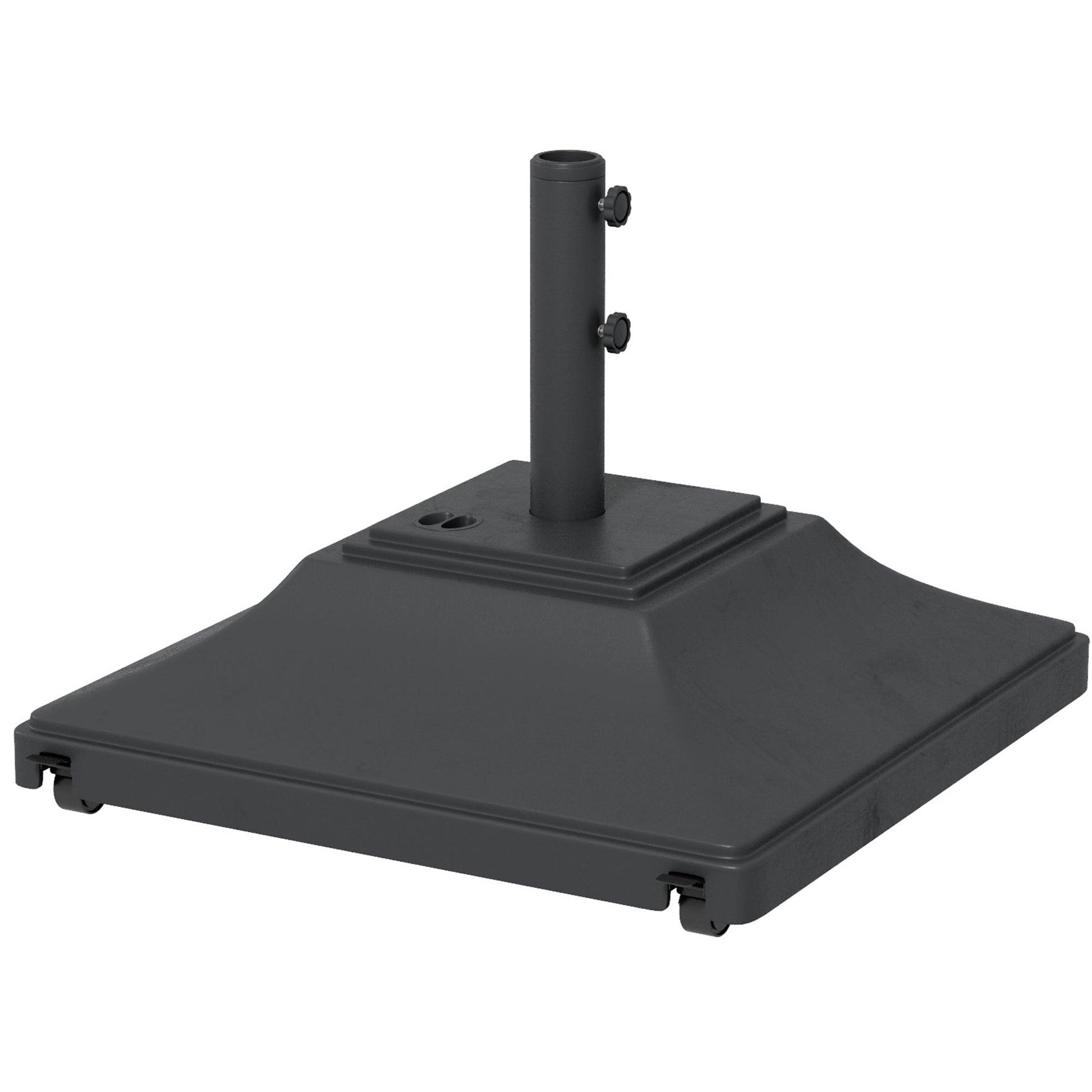 Square Parasol Base with Wheels, 45kg Water or 60kg Sand Filled, Heavy Duty HDPE Umbrella Stand with Double Adjustable Knob, Fillable Parasol Stand for 38mm and 48mm Poles, Black