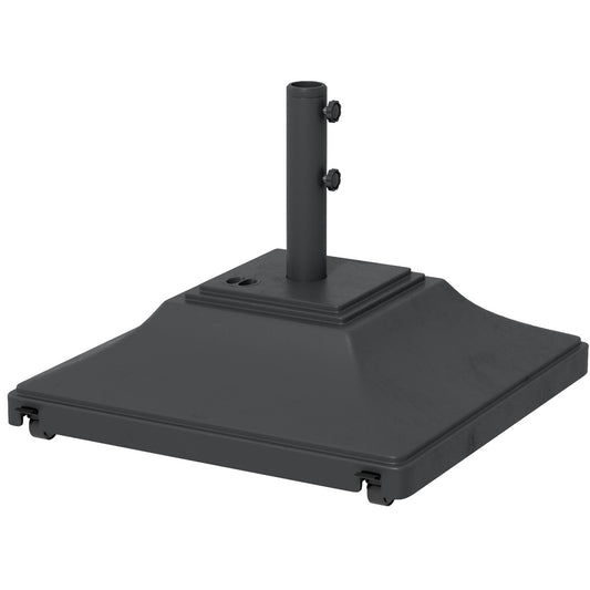 Square Parasol Base with Wheels, 45kg Water or 60kg Sand Filled, Heavy Duty HDPE Umbrella Stand with Double Adjustable Knob, Fillable Parasol Stand for 38mm and 48mm Poles, Black