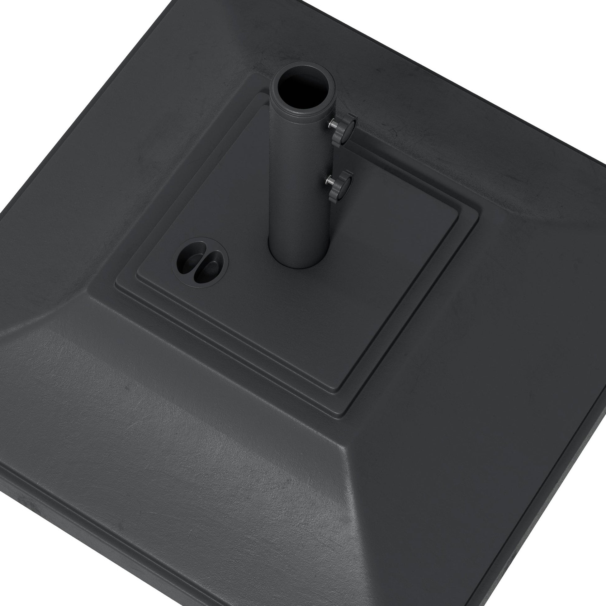 Square Parasol Base with Wheels, 45kg Water or 60kg Sand Filled, Heavy Duty HDPE Umbrella Stand with Double Adjustable Knob, Fillable Parasol Stand for 38mm and 48mm Poles, Black