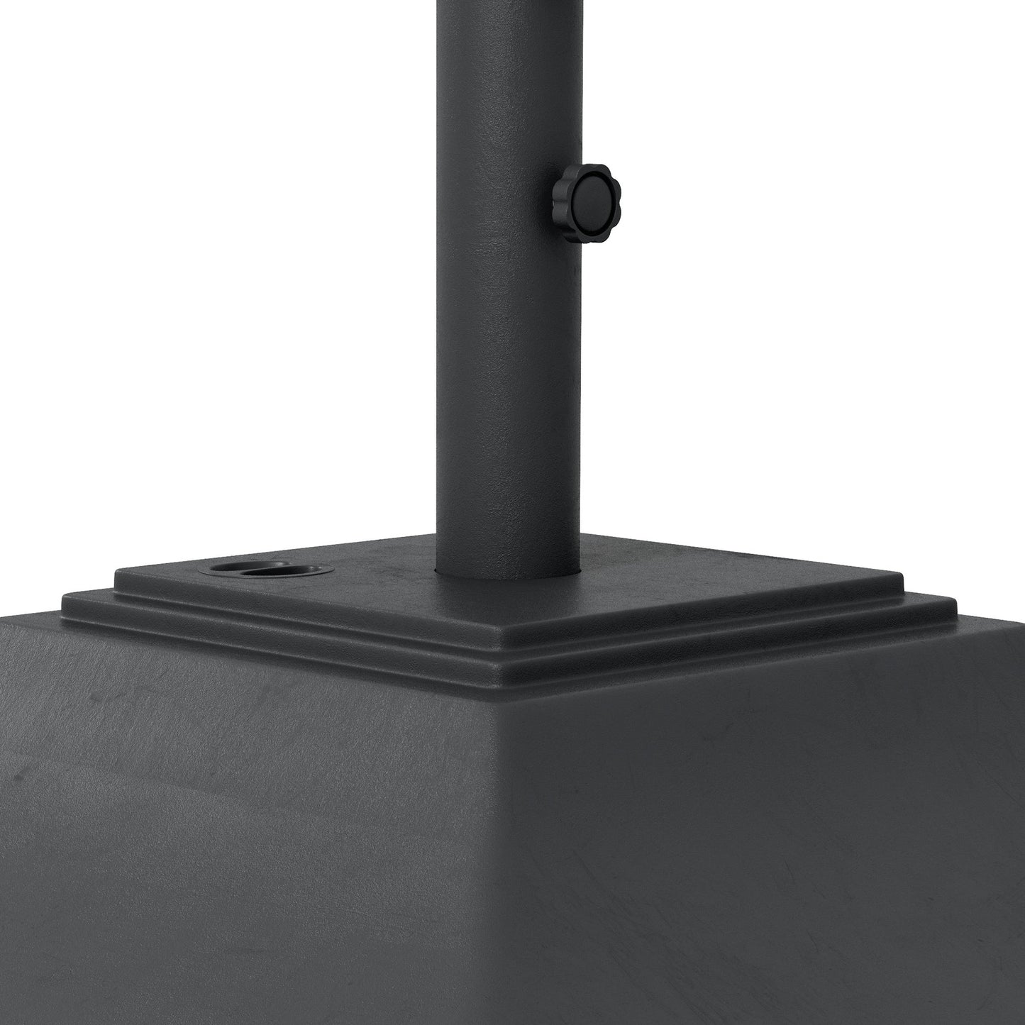 Square Parasol Base with Wheels, 45kg Water or 60kg Sand Filled, Heavy Duty HDPE Umbrella Stand with Double Adjustable Knob, Fillable Parasol Stand for 38mm and 48mm Poles, Black