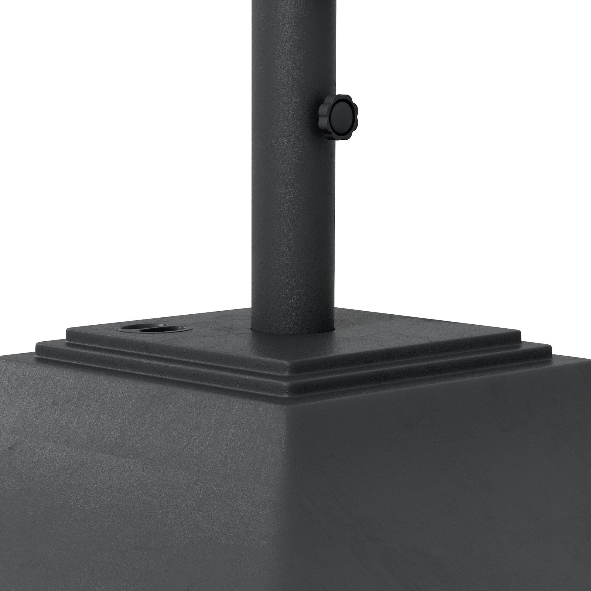 Square Parasol Base with Wheels, 45kg Water or 60kg Sand Filled, Heavy Duty HDPE Umbrella Stand with Double Adjustable Knob, Fillable Parasol Stand for 38mm and 48mm Poles, Black