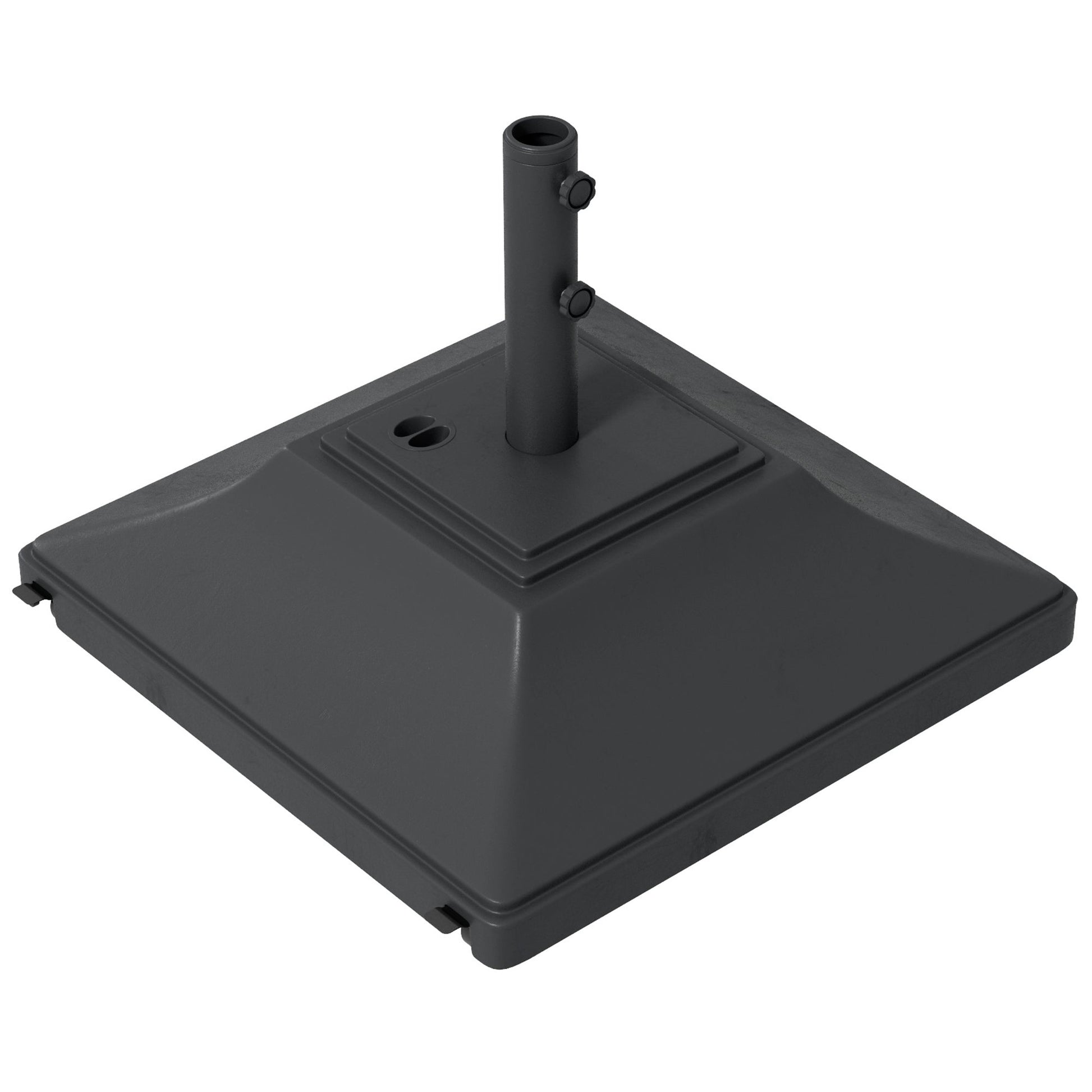 Square Parasol Base with Wheels, 45kg Water or 60kg Sand Filled, Heavy Duty HDPE Umbrella Stand with Double Adjustable Knob, Fillable Parasol Stand for 38mm and 48mm Poles, Black