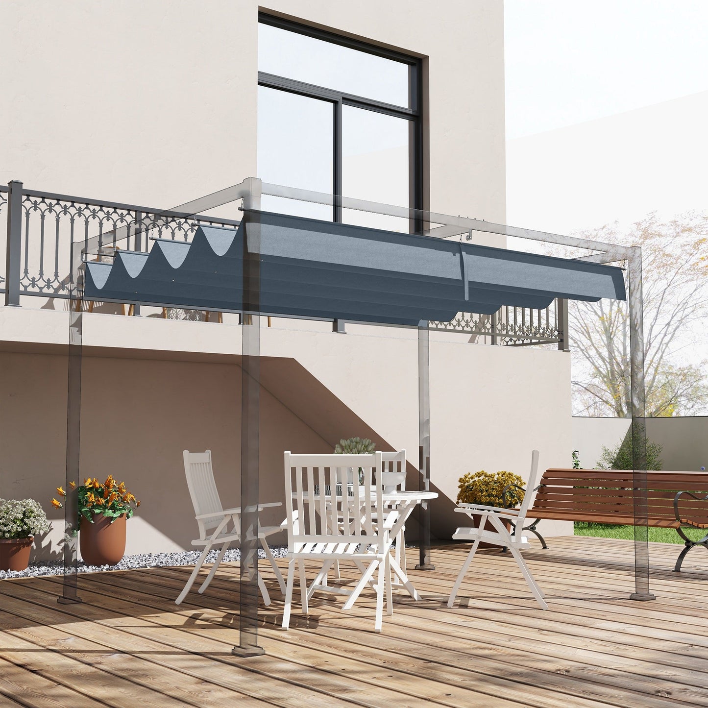 Retractable Pergola Roof, Sun Shade Cover, UV30+ Protected Replacement Canopy Fabric for 2.85 x 2m Pergola, Dark Grey