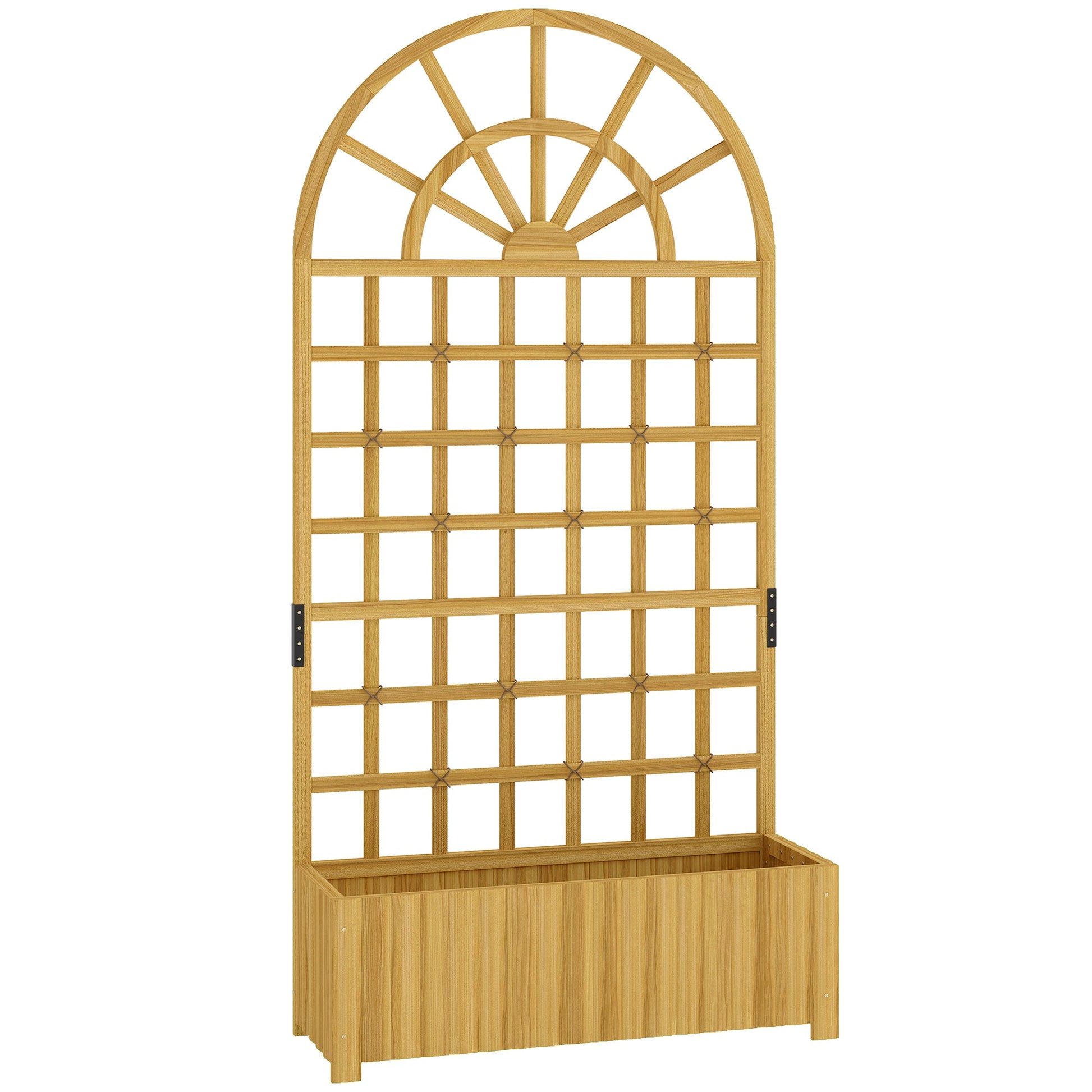 Wooden Raised Planter with Trellis, Raised Bed for Garden with Lattice and Drainage Holes for Climbing Plants, Outdoor Elevated Planter Box for Vegetables Flowers Herbs, 90 x 30 x 180 cm
