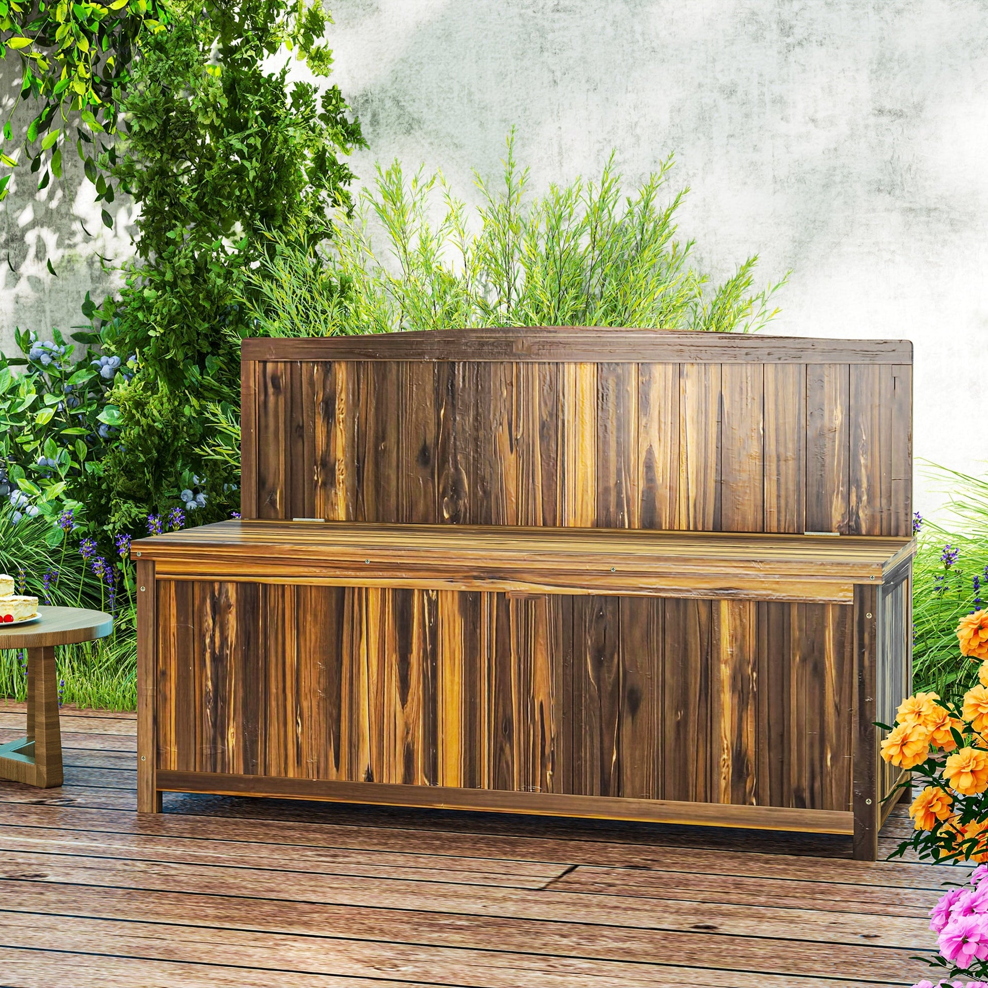 Garden Arch Wood Bench Outdoor Storage Box Garden Furniture Chair 115L x 45W x 75Hcm, Brown