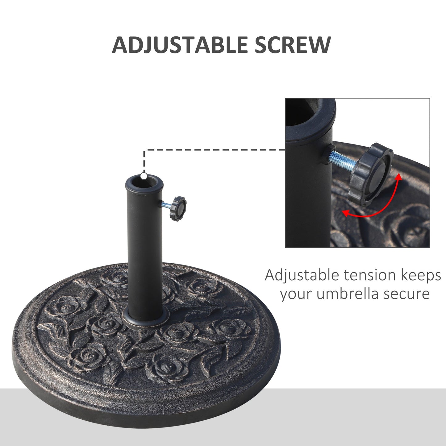 9kg Garden Parasol Base, Round Resin Sun Umbrella Base, Outdoor Umbrella Stand for 38mm or 48mm Outdoor Umbrella Poles, Bronze Tone