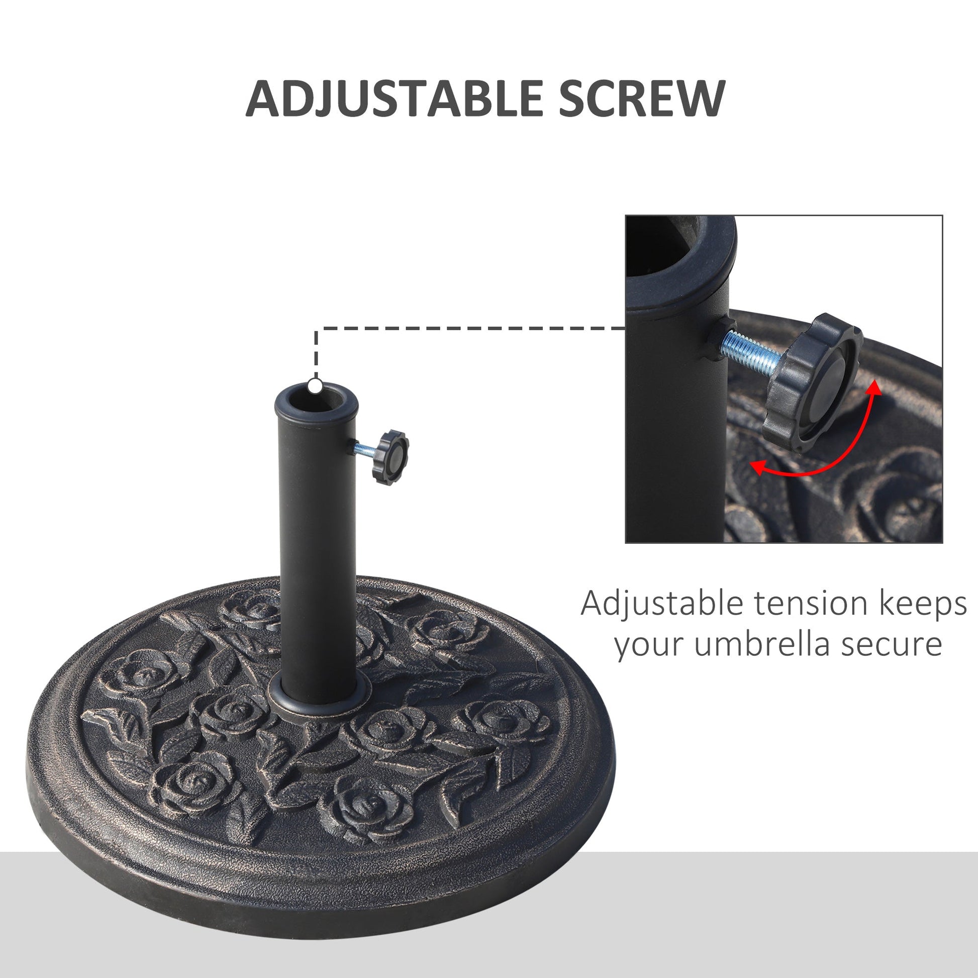 9kg Garden Parasol Base, Round Resin Sun Umbrella Base, Outdoor Umbrella Stand for 38mm or 48mm Outdoor Umbrella Poles, Bronze Tone