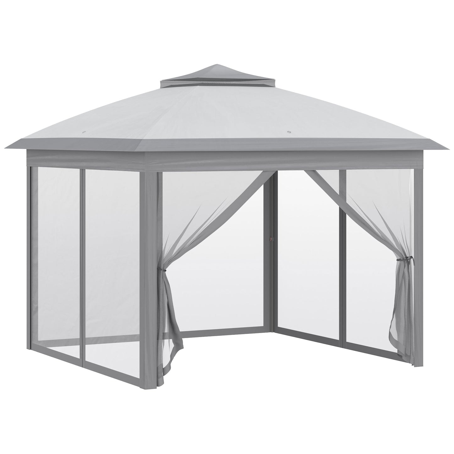 3.3 x 3.3m Pop Up Gazebo, Double Roof Foldable Canopy Tent with Zipped Mesh Sidewalls, Height Adjustable and Carrying Bag, Event Tent for Patio Garden, Grey