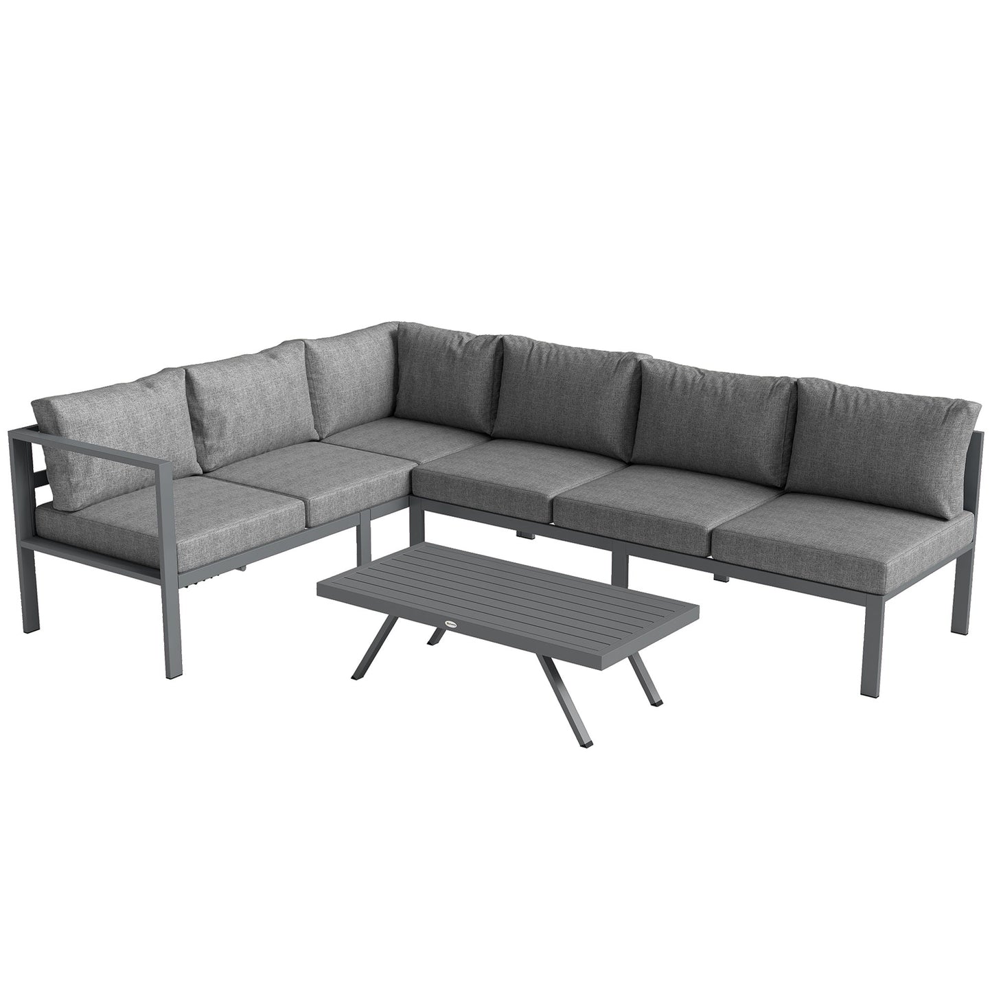 3 Pieces Garden Furniture Set, Aluminium Corner Lounge Set with Adjustable Backrest and Coffee Table, Outdoor Conversation Furniture with Cushions, Dark Grey