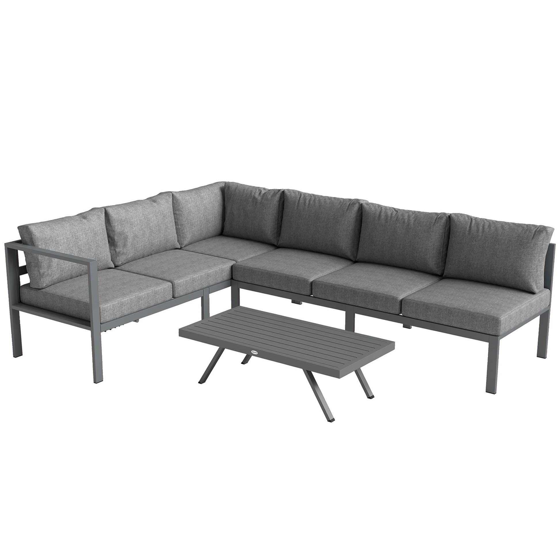 3 Pieces Garden Furniture Set, Aluminium Corner Lounge Set with Adjustable Backrest and Coffee Table, Outdoor Conversation Furniture with Cushions, Dark Grey