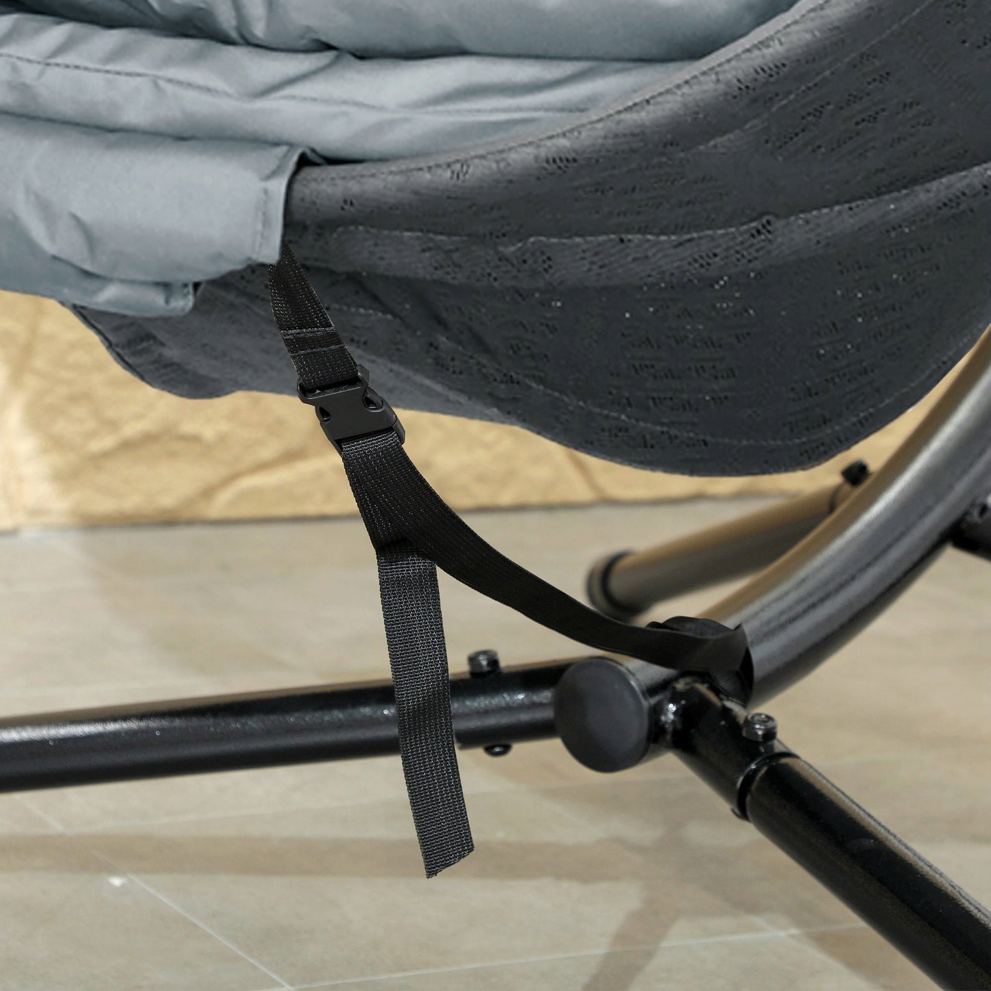 Outdoor Hanging Chair, Swing Chair with Metal Stand, Thick Padded Cushion, Foldable Basket and Side Pocket, for Indoor and Outdoor, Charcoal Grey