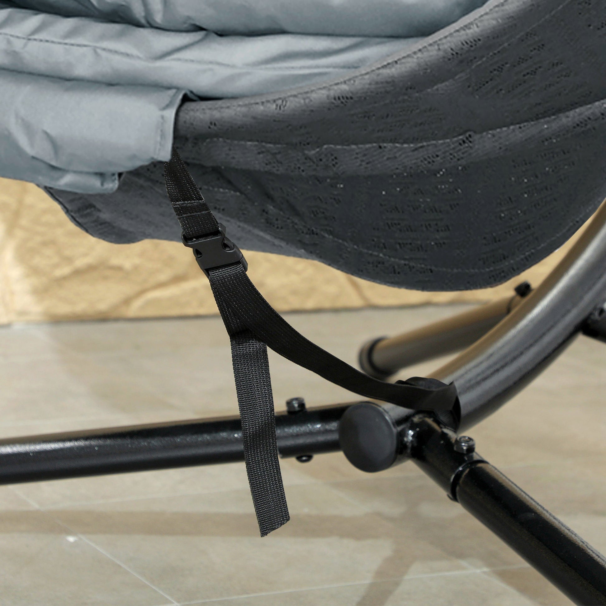 Outdoor Hanging Chair, Swing Chair with Metal Stand, Thick Padded Cushion, Foldable Basket and Side Pocket, for Indoor and Outdoor, Charcoal Grey