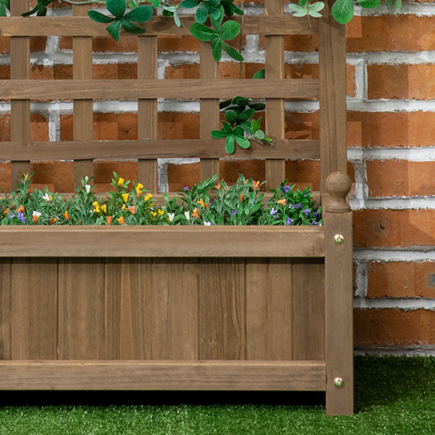 Garden Planters with Trellis for Climbing Vines, Wooden Raised Beds for Garden, Free Standing Flower Pot, Indoor Outdoor Display Rack, 64 x 28 x 75 cm, Brown