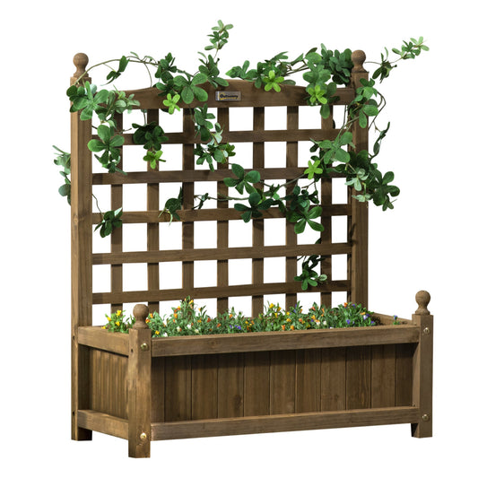 Garden Planters with Trellis for Climbing Vines, Wooden Raised Beds for Garden, Free Standing Flower Pot, Indoor Outdoor Display Rack, 64 x 28 x 75 cm, Brown