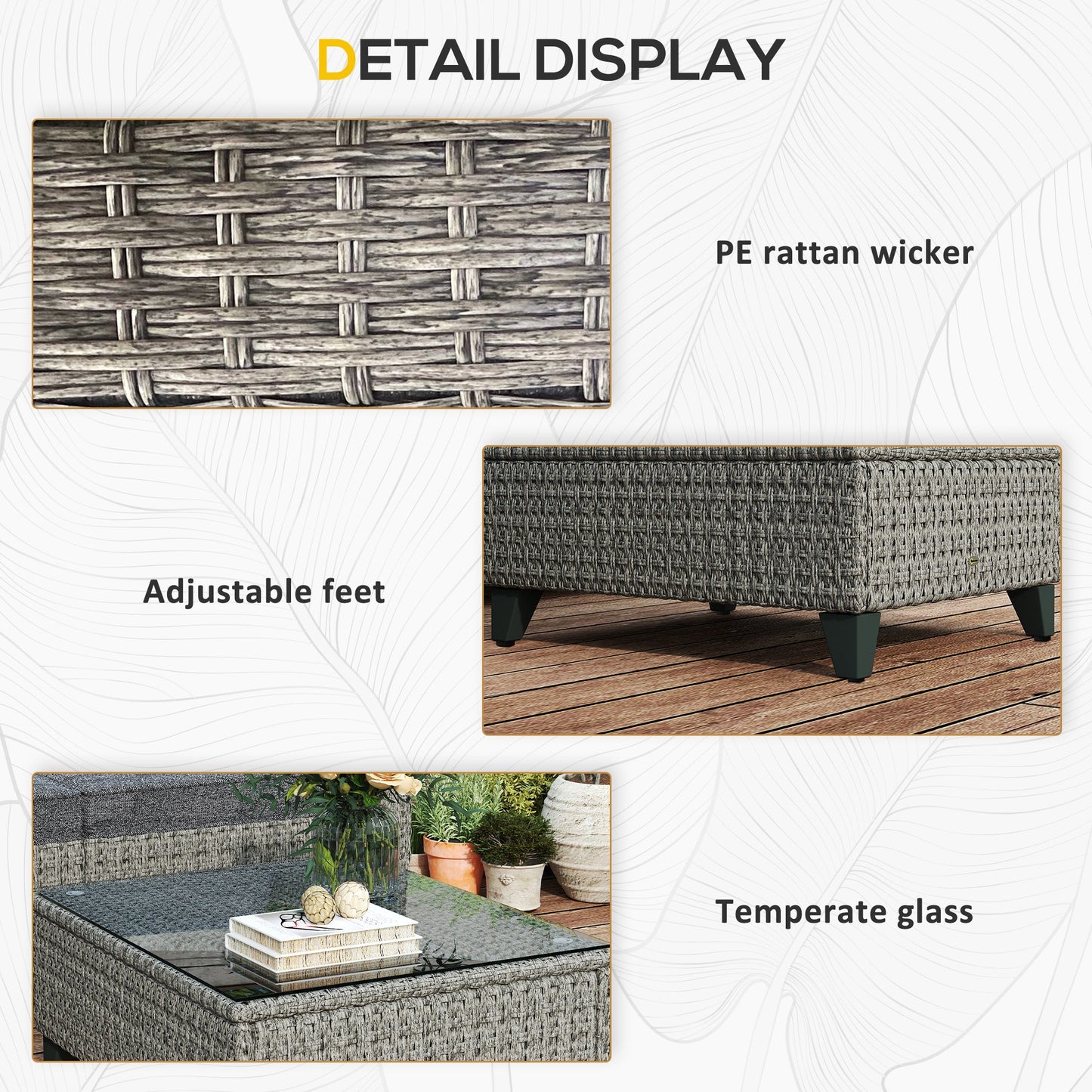 5 Pieces PE Rattan Garden Furniture Set, 4 Seater Garden Corner Sofa Set with Glass Coffee Table, Wicker Outdoor Furniture Set with Cushions for Patio Deck, Dark Grey