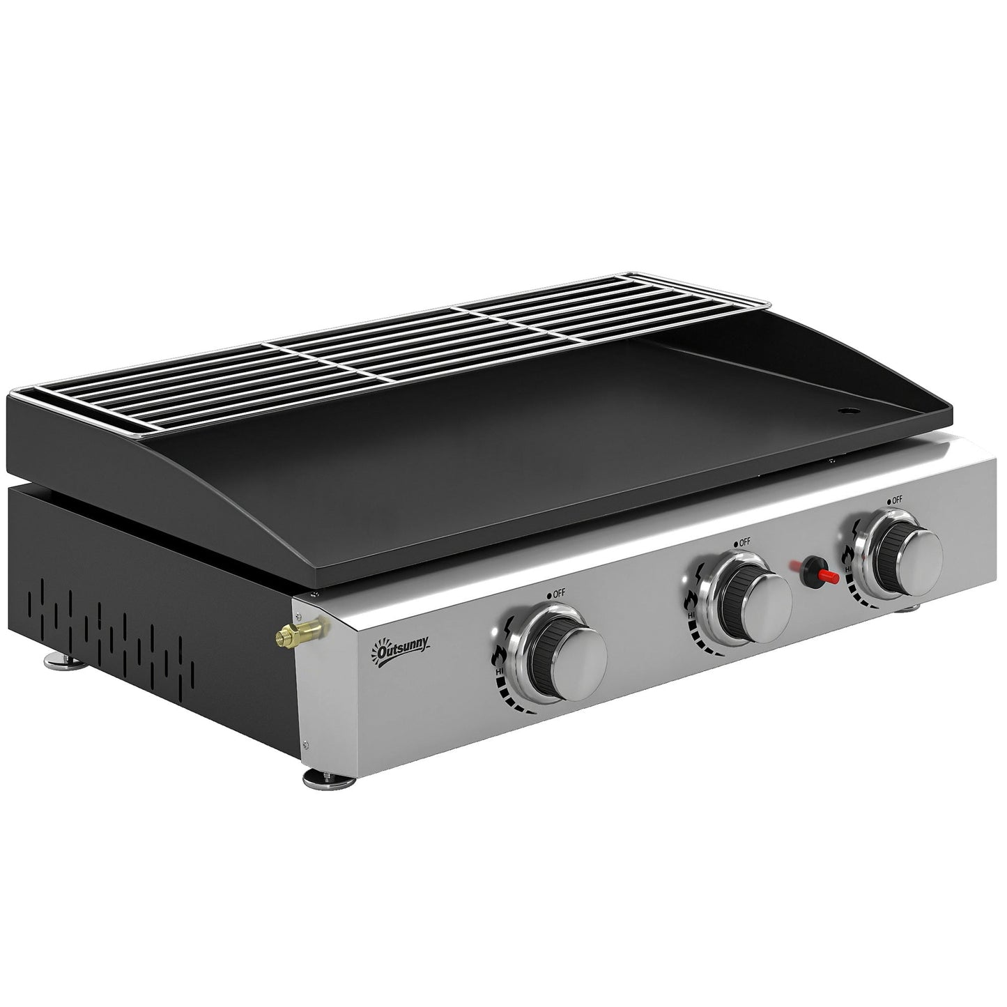3 Burner Grill Griddle, Portable Gas Plancha with Warming Rack, 7.5 kW, Tabletop Gas BBQ with Grease Cup for Camping Picnic Patios, Black