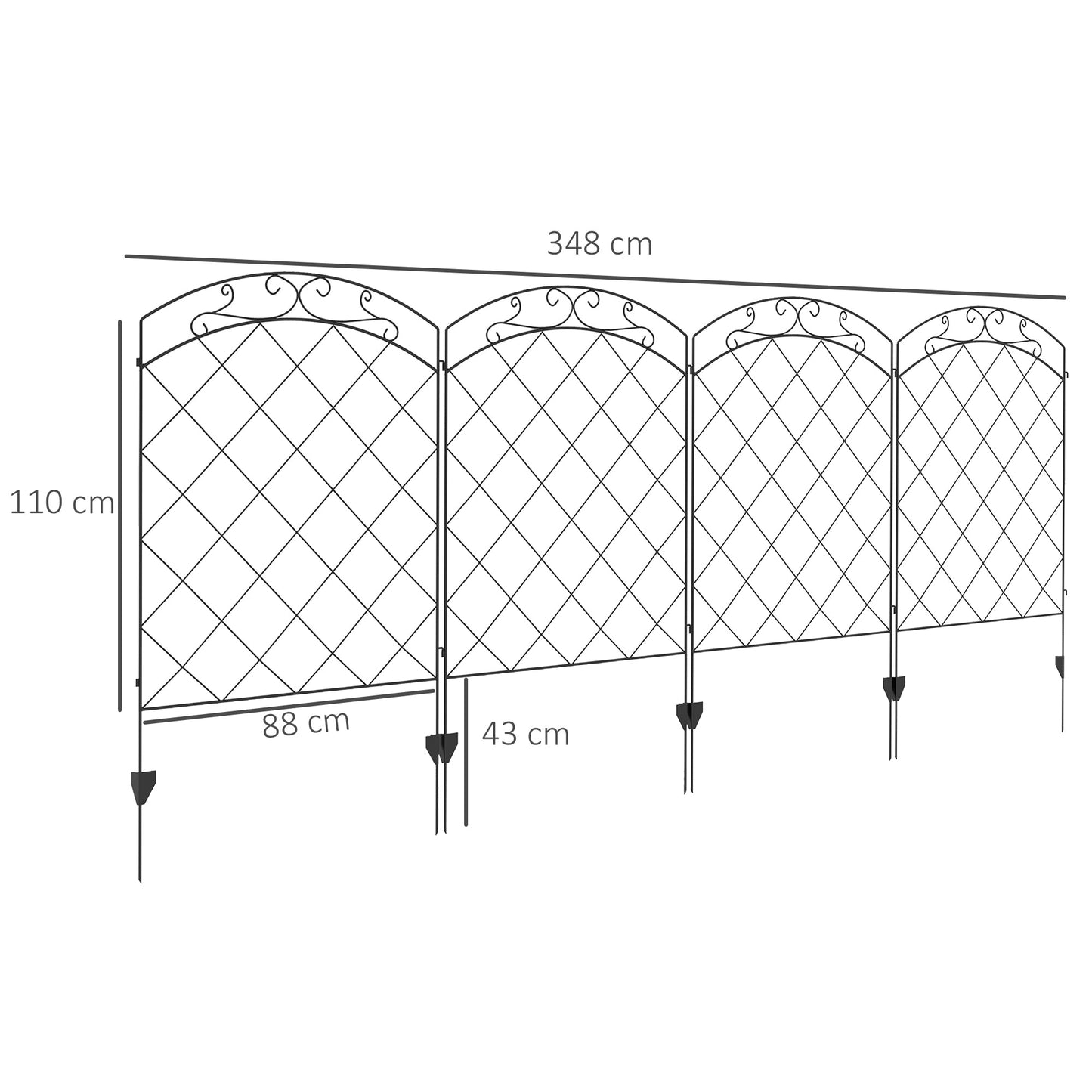 Decorative Garden Fencing, 43in x 11.4ft Outdoor Picket Fence Panels, 4PCs Rustproof Steel Wire Landscape Flower Bed Border Edging Animal Barrier, Swirls