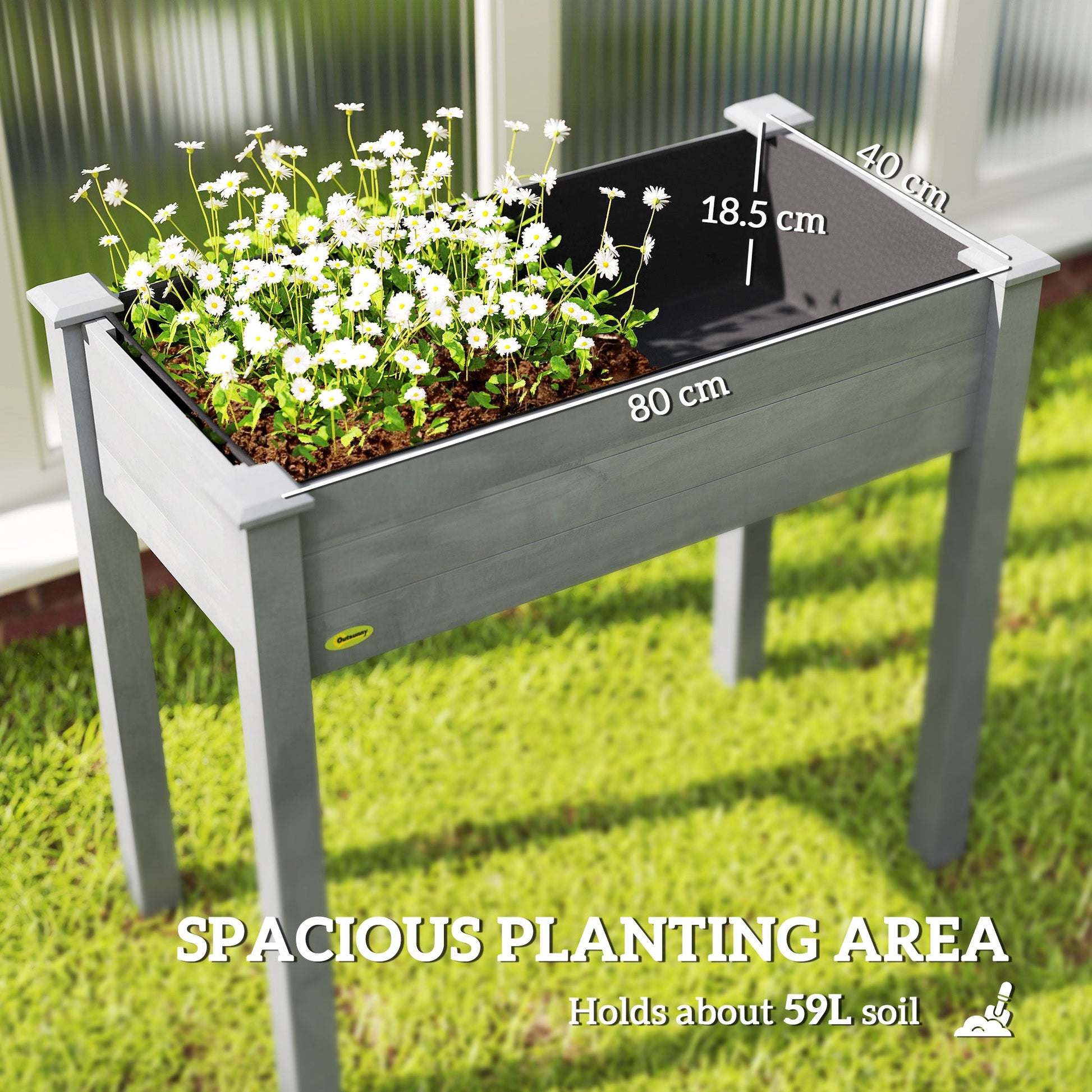 Raised Bed for Garden, Wooden Elevated Planter Box with Bed Liner, for Flower Vegetable Herb, 86L x 46W x 76Hcm, Dark Grey