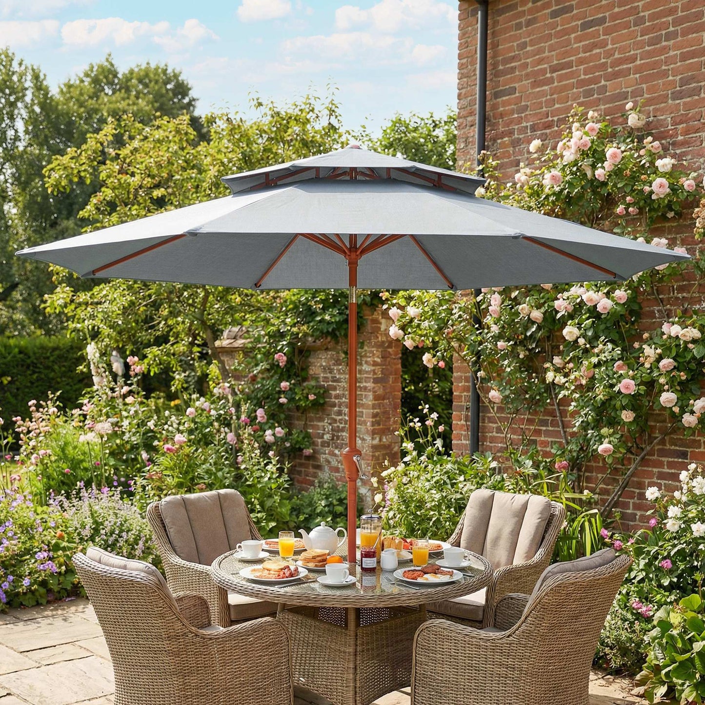 Patio Umbrella with Crank, Double Top Outdoor Market Table Umbrella for Garden, Patio,104'' x 104'', Light Grey