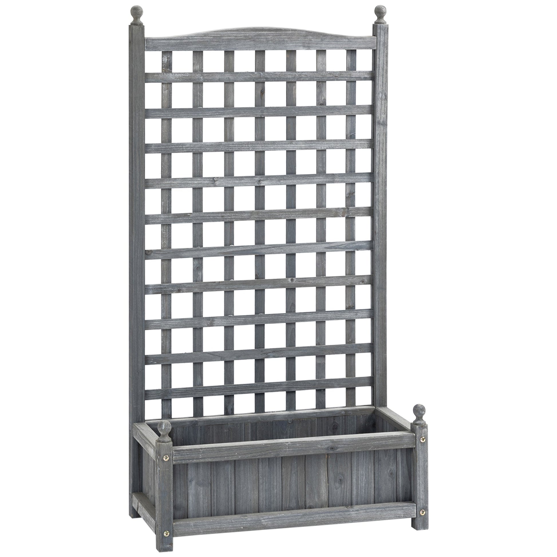 Garden Planters with Trellis for Climbing Vines, Wooden Raised Beds for Garden, Free Standing Flower Pot, Indoor Outdoor Display Rack, 64 x 28 x 120 cm, Grey