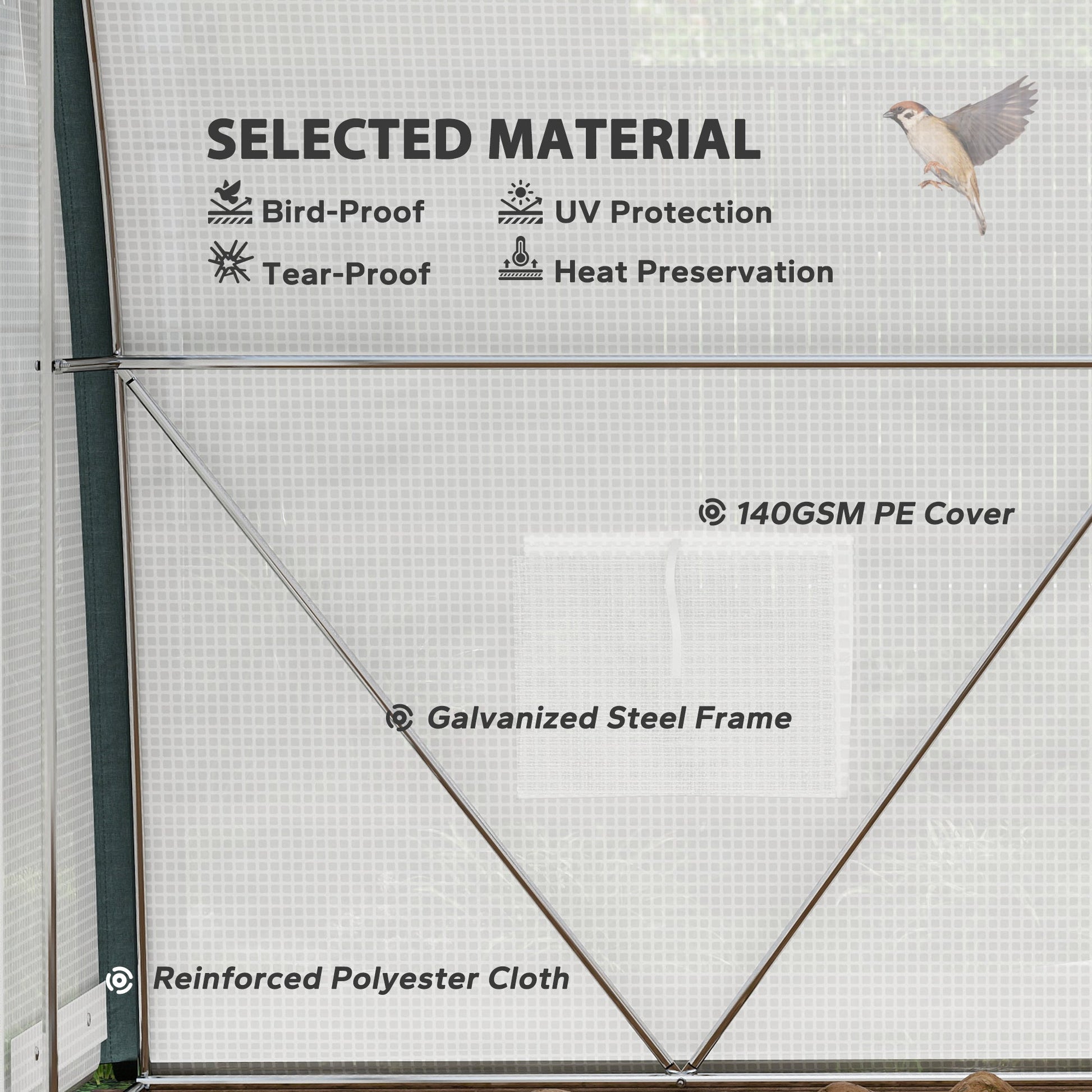 3 x 2(m) Walk-in Polytunnel Greenhouse with Upgraded Structure, Zipped Roll Up Mesh Door, 6 Mesh Windows, Tunnel Warm House Tent with PE Cover, 6 Plant Labels and Gloves, White
