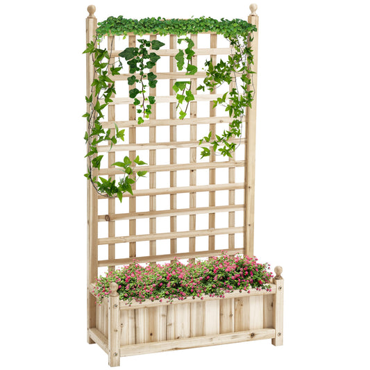 Garden Planters with Trellis for Climbing Vines, Wooden Raised Beds for Garden, Free Standing Flower Pot, Indoor Outdoor Display Rack, 64 x 28 x 120 cm, Natural