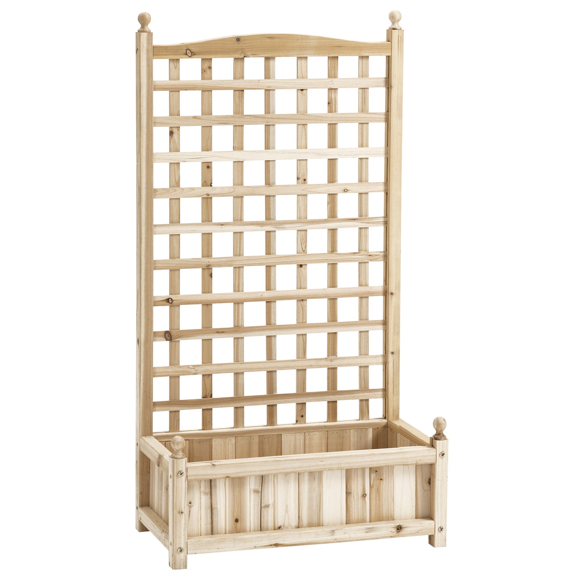 Garden Planters with Trellis for Climbing Vines, Wooden Raised Beds for Garden, Free Standing Flower Pot, Indoor Outdoor Display Rack, 64 x 28 x 120 cm, Natural