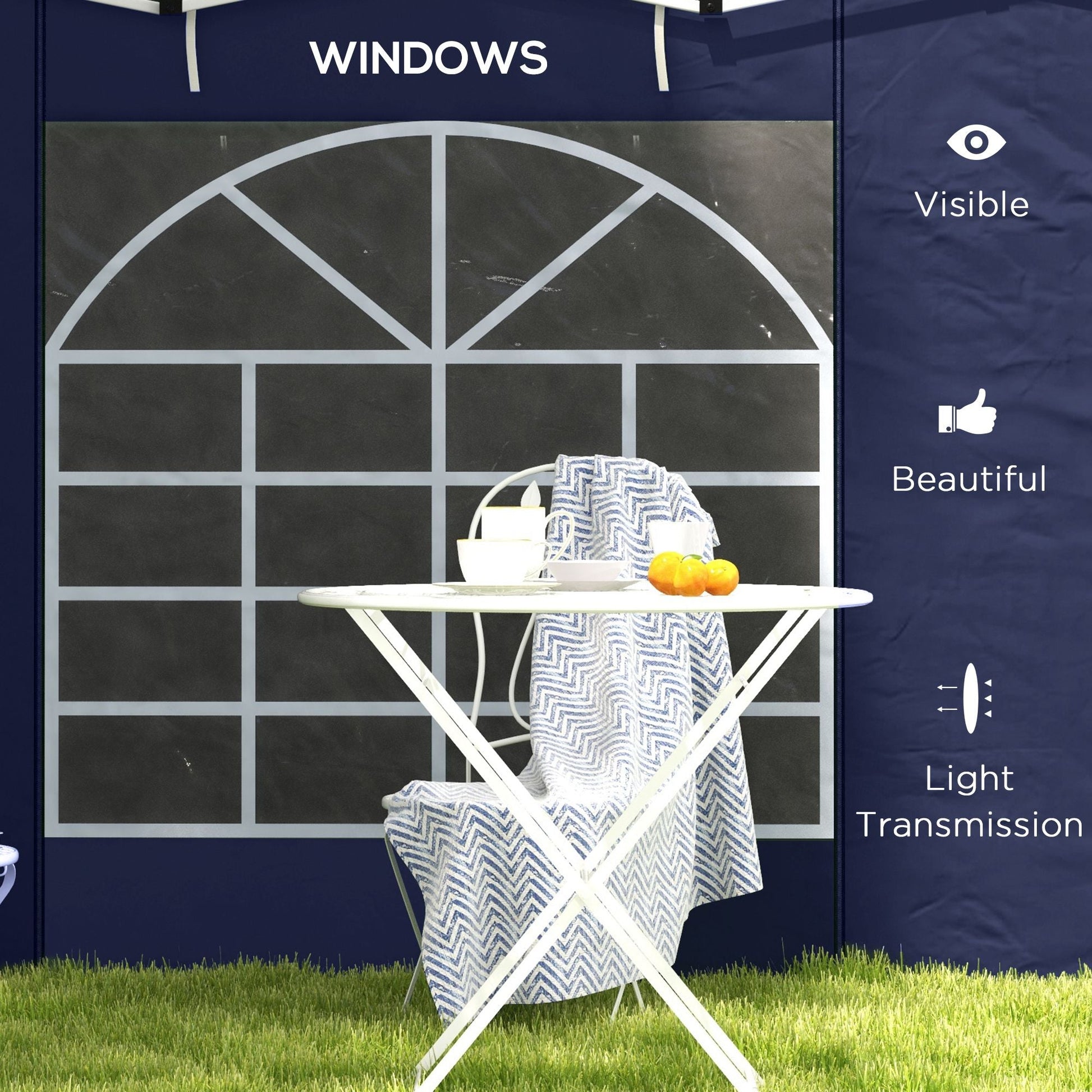 Gazebo Side Panels with Windows and Doors, for 3x3(m) or 3x6m Pop Up Gazebo, 2 Pack Sides Replacement, Blue