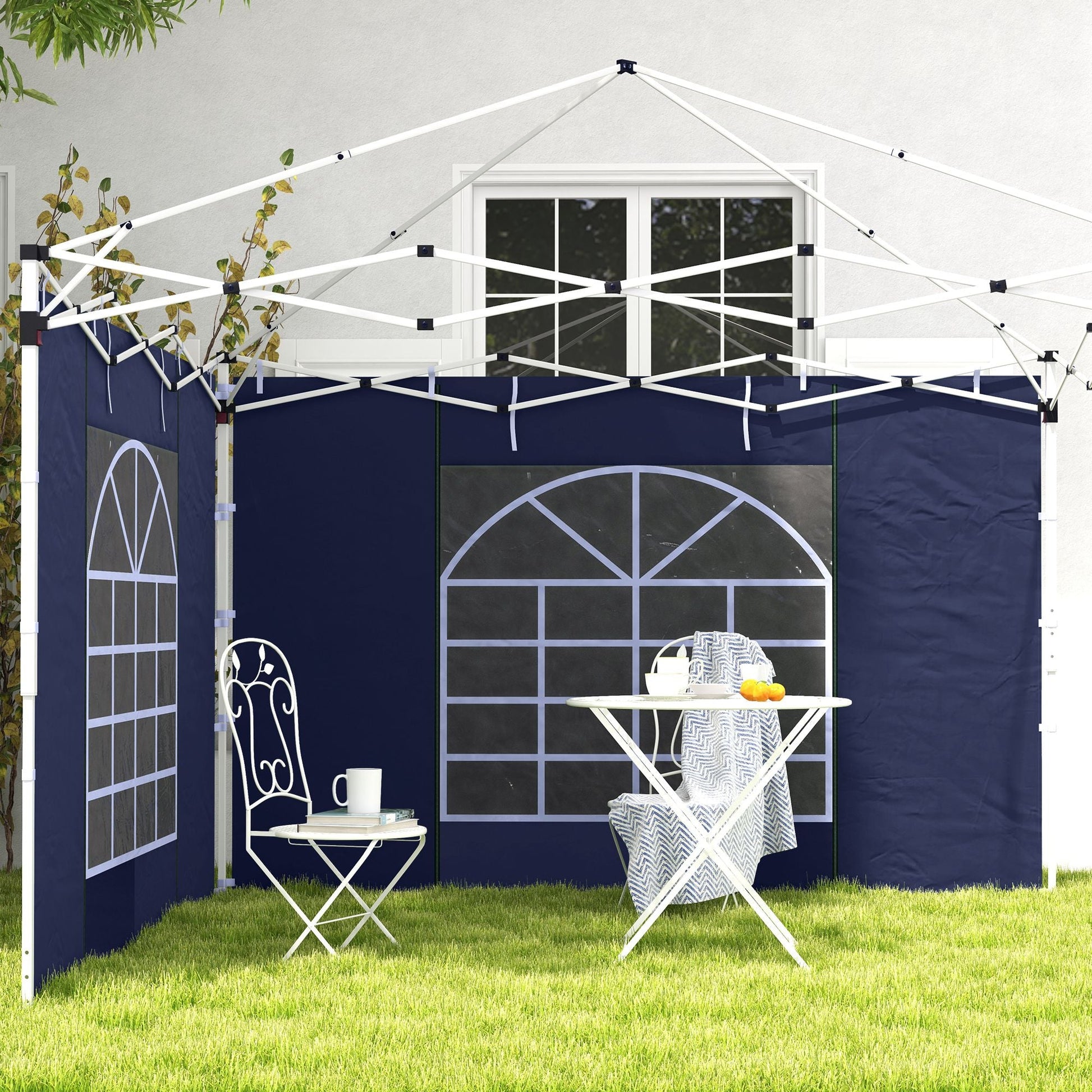 Gazebo Side Panels with Windows and Doors, for 3x3(m) or 3x6m Pop Up Gazebo, 2 Pack Sides Replacement, Blue