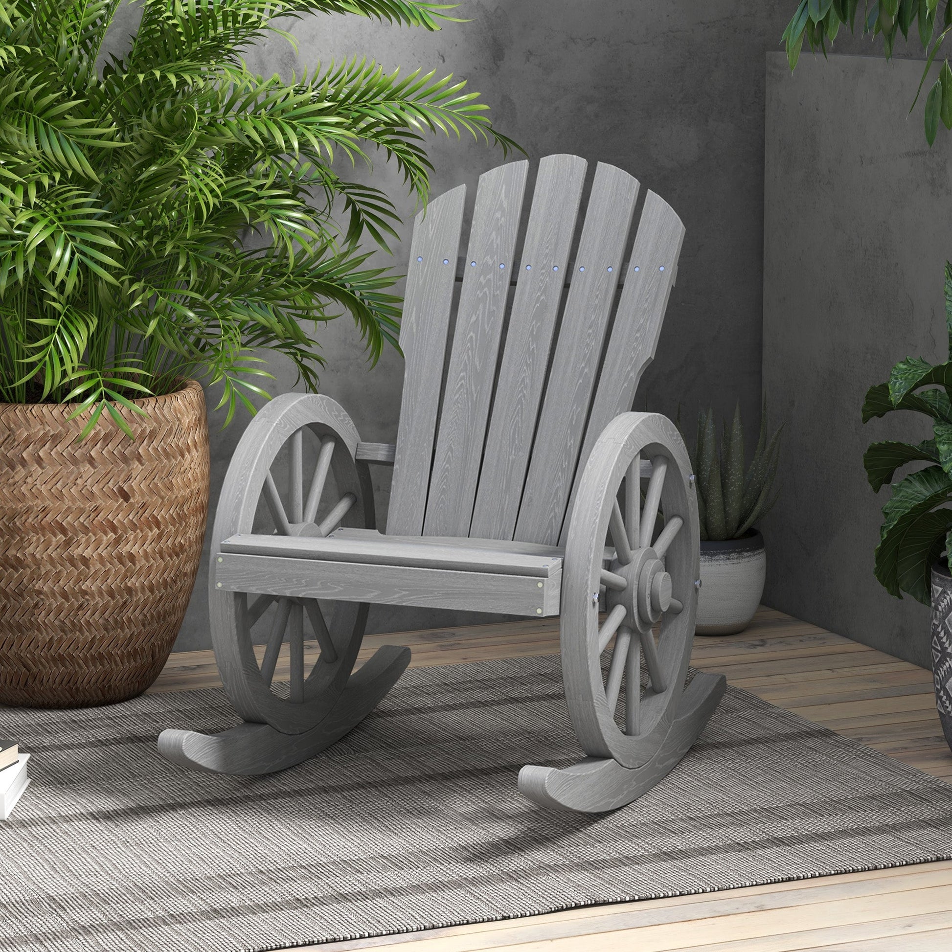 Wooden Adirondack Rocking Chair Reclining Armchair Outdoor Garden Furniture Patio Porch Rocker - Grey