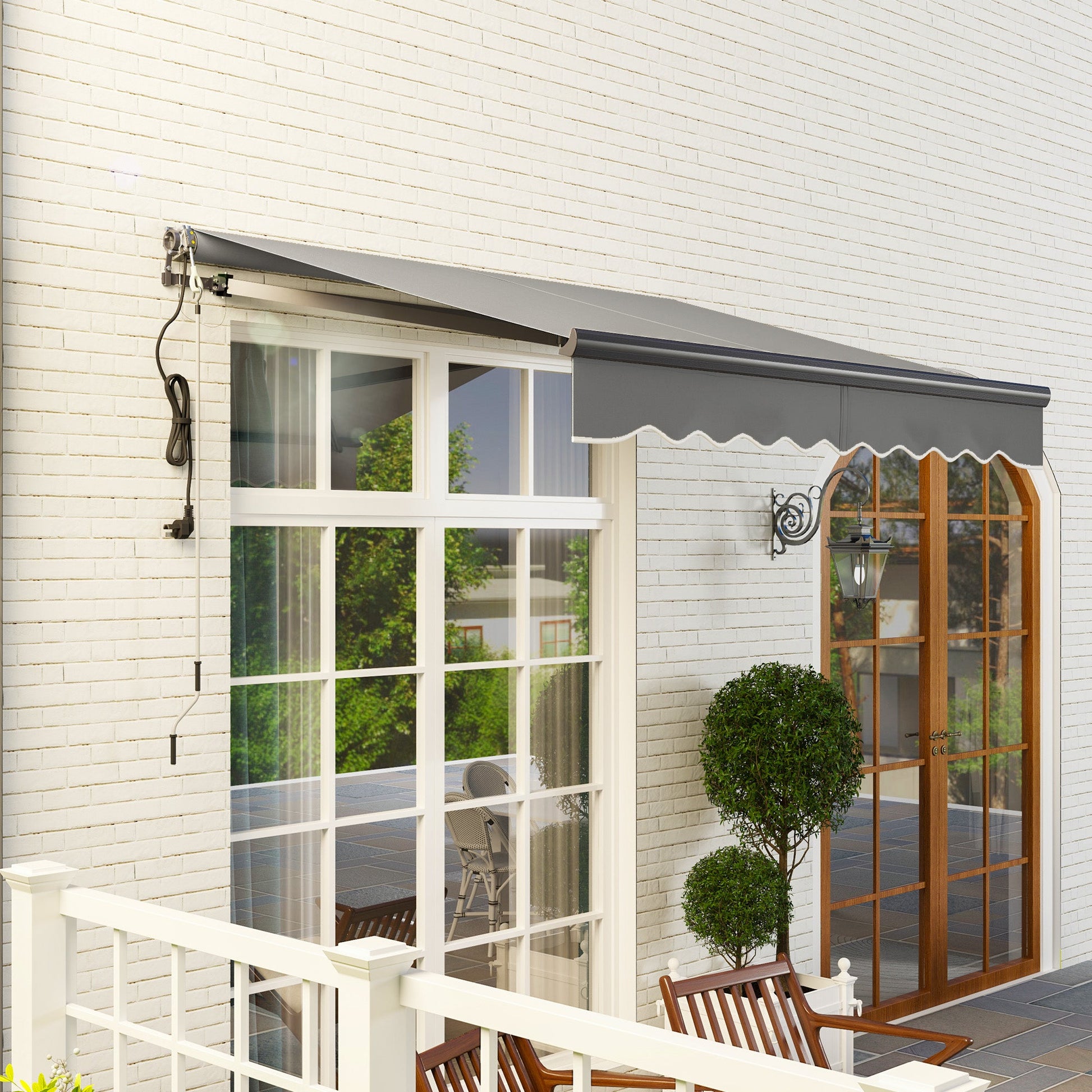2.5 x 2m Electric Awning with Remote Controller, Aluminium Frame DIY Retractable Awning, UV30+ Sun Shade Canopy for Garden Patio Deck Door Window, Dark Grey