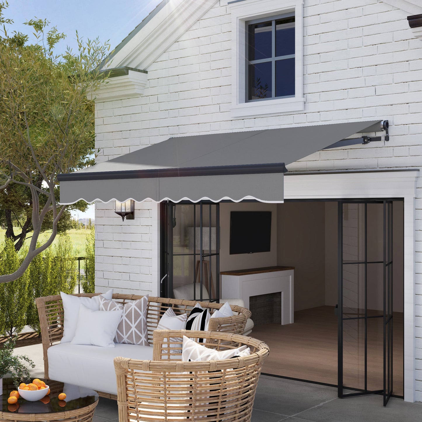 2.5 x 2m Electric Awning with Remote Controller, Aluminium Frame DIY Retractable Awning, UV30+ Sun Shade Canopy for Garden Patio Deck Door Window, Dark Grey