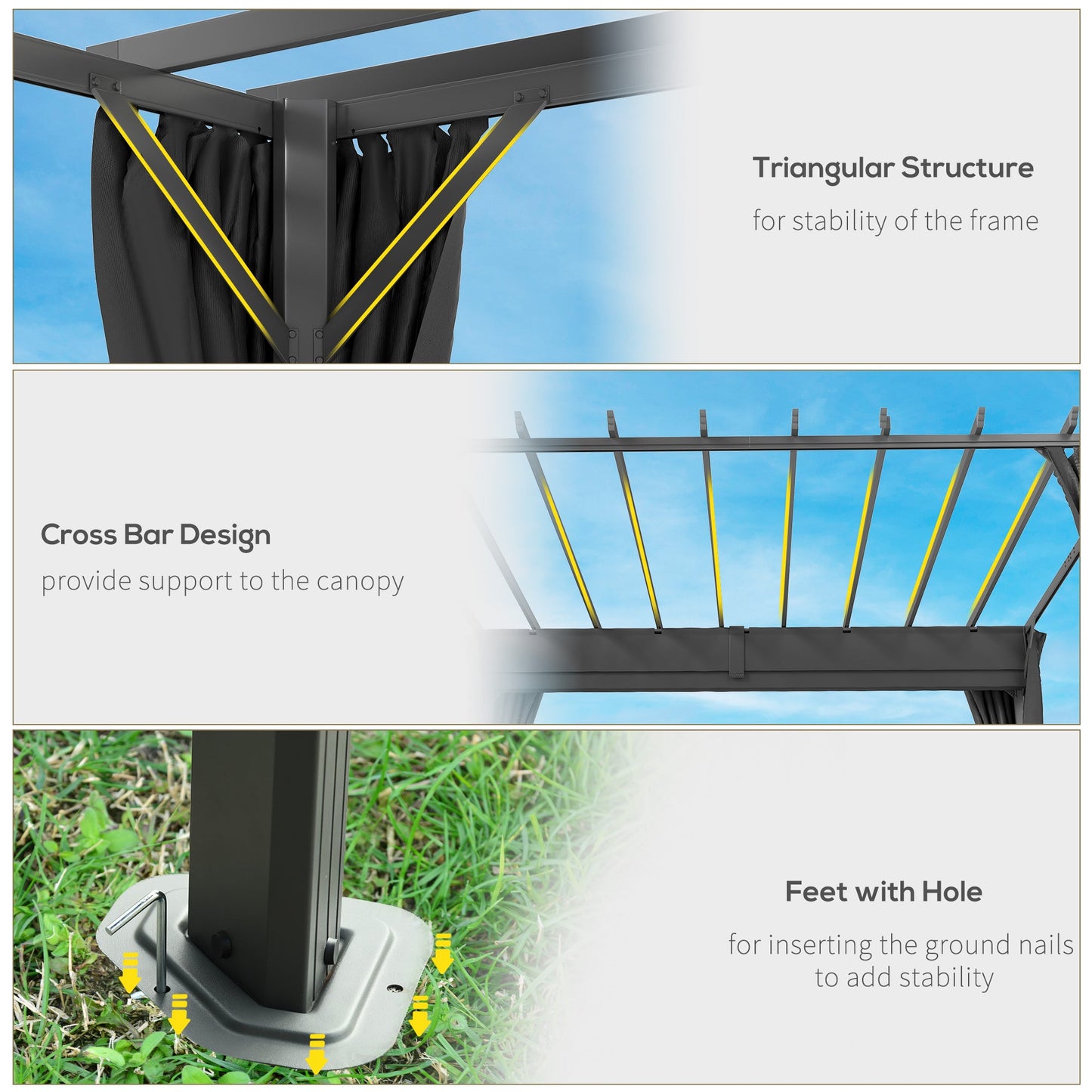 3.6 x 3 m Pergola with Retractable Roof Canopy and Curtains, Aluminium Frame Garden Pergola Gazebo Sun Shade Shelter for Grill, Patio, Deck, Dark Grey