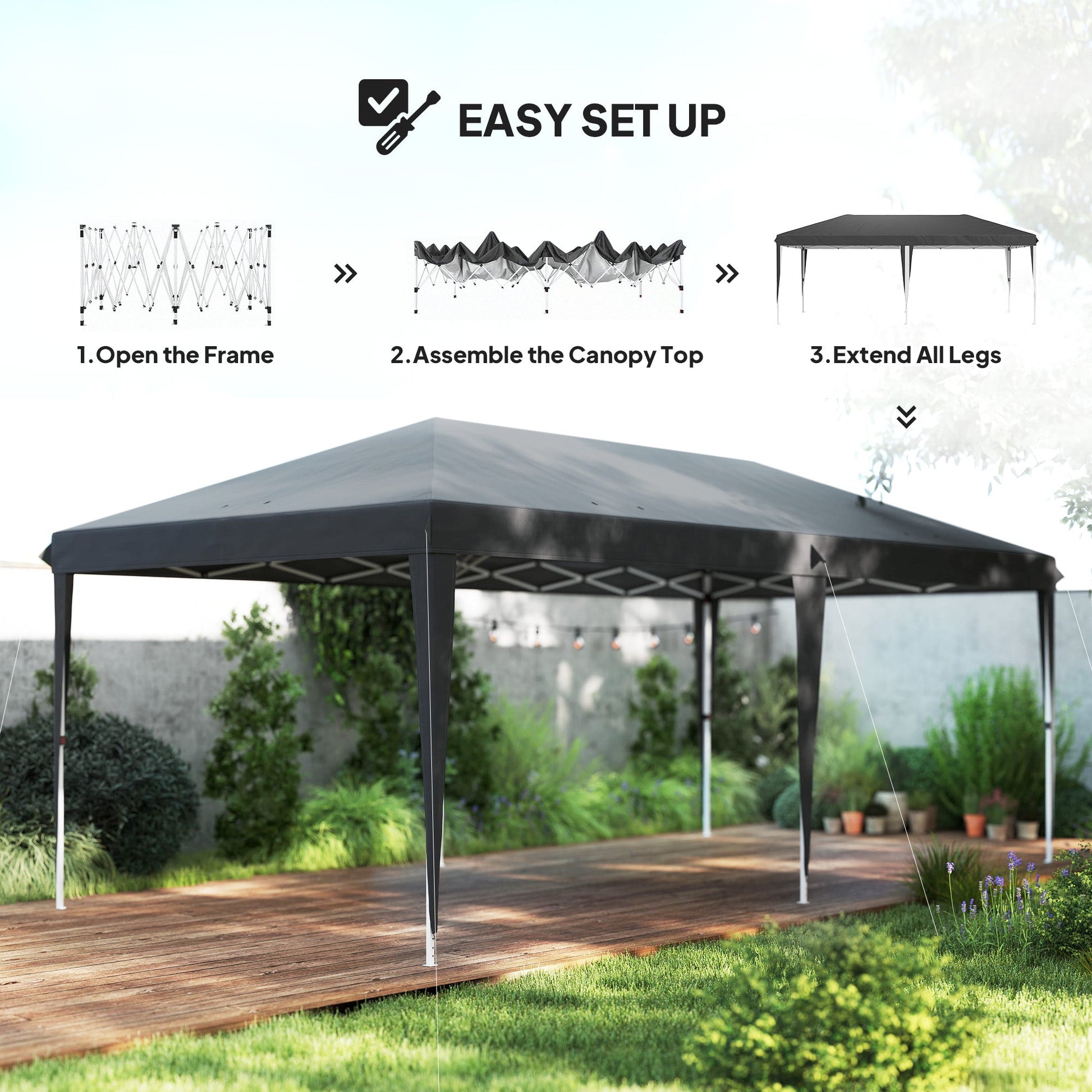 Pop Up Gazebo 3 x 6m, Foldable Canopy Tent, Height Adjustable Wedding Awning Canopy w/ Carrying Bag, Grey