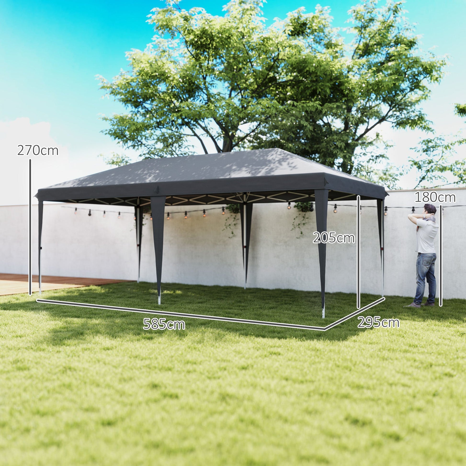 Pop Up Gazebo 3 x 6m, Foldable Canopy Tent, Height Adjustable Wedding Awning Canopy w/ Carrying Bag, Grey