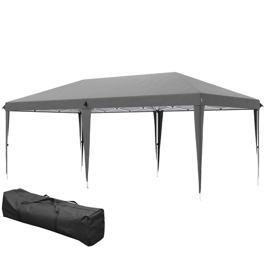 Pop Up Gazebo 3 x 6m, Foldable Canopy Tent, Height Adjustable Wedding Awning Canopy w/ Carrying Bag, Grey