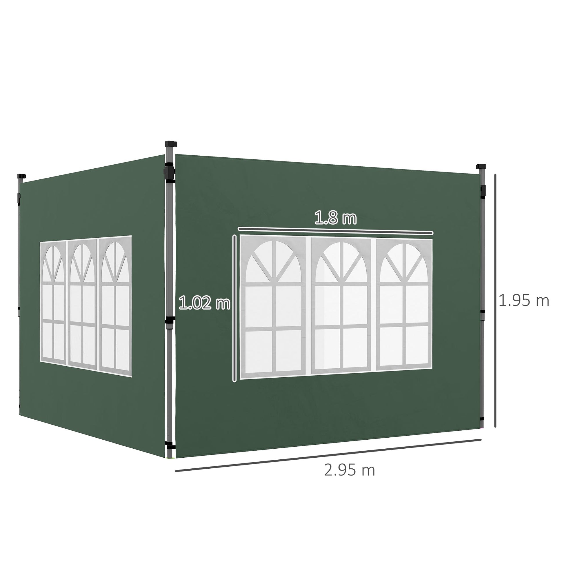 Gazebo Side Panels with Window for 3x3(m) or 3x4m Pop Up Gazebo, 2 Pack Sides Replacement, Green