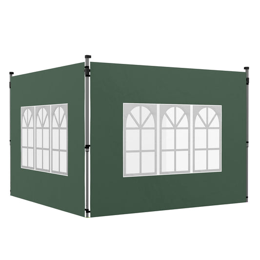 Gazebo Side Panels with Window for 3x3(m) or 3x4m Pop Up Gazebo, 2 Pack Sides Replacement, Green