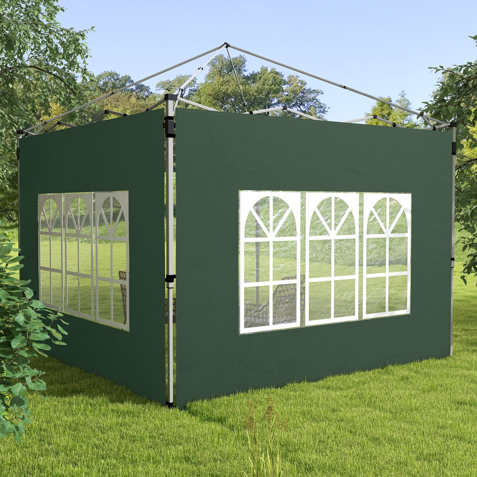 Gazebo Side Panels with Window for 3x3(m) or 3x4m Pop Up Gazebo, 2 Pack Sides Replacement, Green