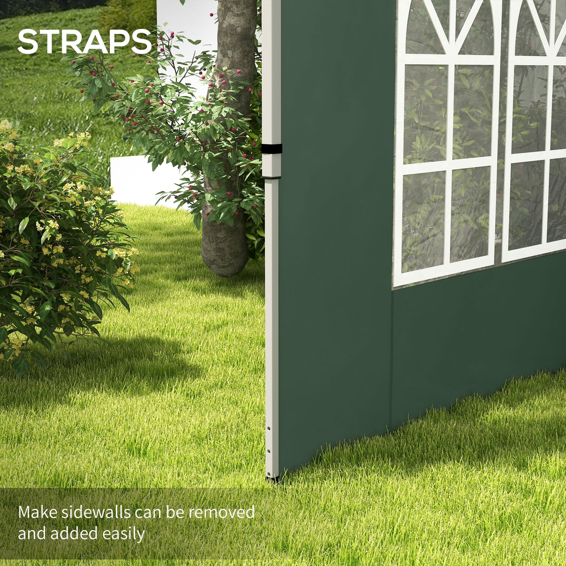 Gazebo Side Panels with Window for 3x3(m) or 3x4m Pop Up Gazebo, 2 Pack Sides Replacement, Green