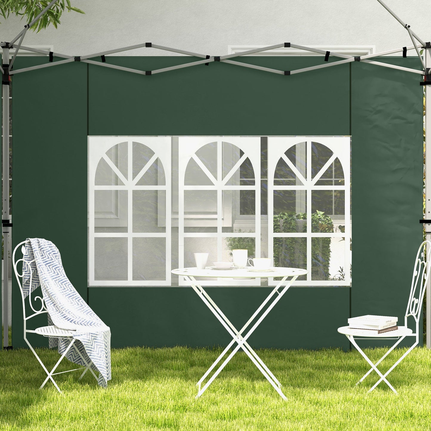 Gazebo Side Panels with Window for 3x3(m) or 3x4m Pop Up Gazebo, 2 Pack Sides Replacement, Green