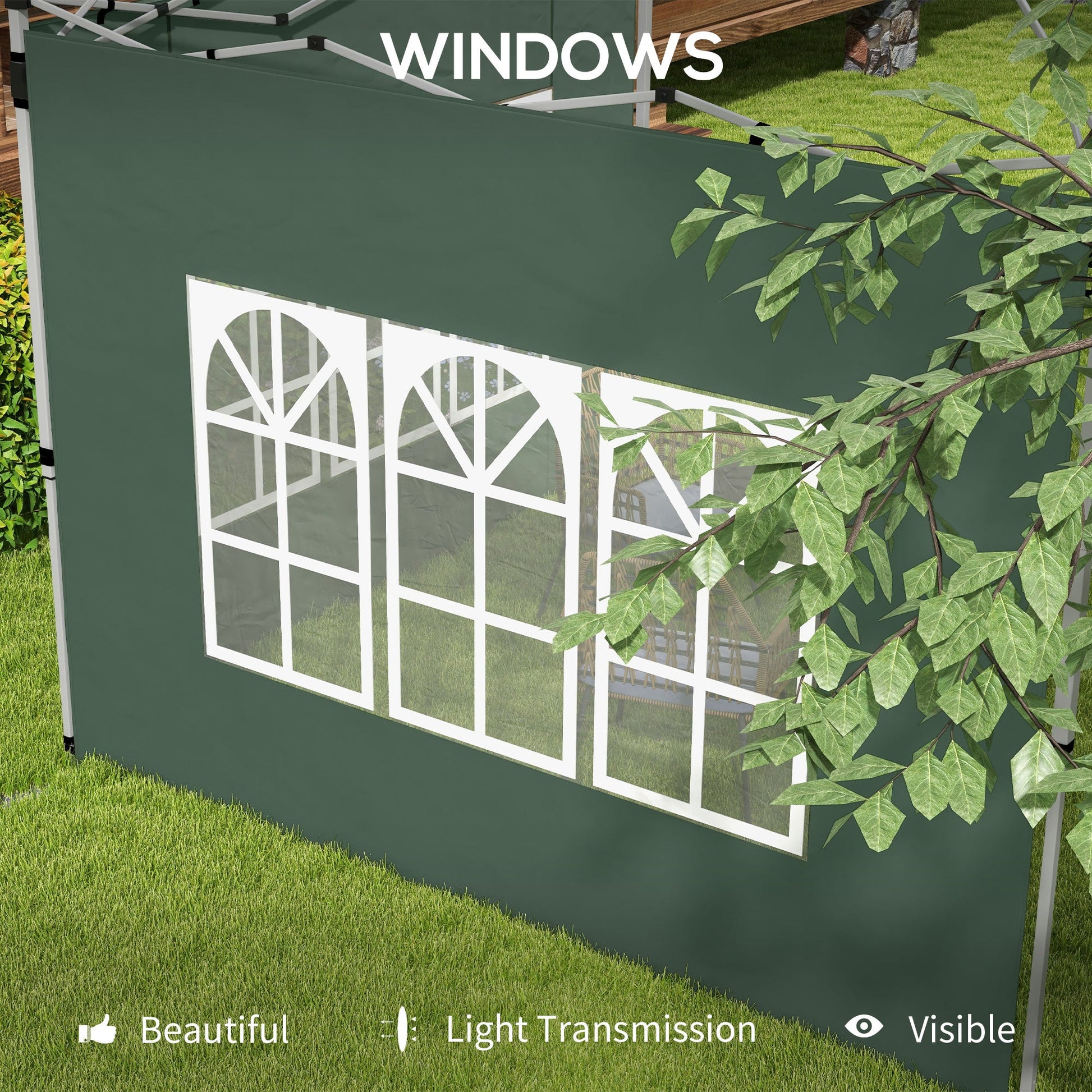 Gazebo Side Panels with Window for 3x3(m) or 3x4m Pop Up Gazebo, 2 Pack Sides Replacement, Green