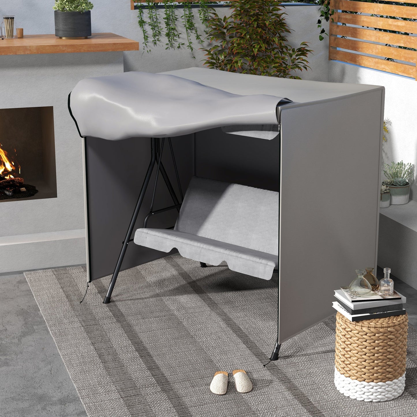 3 Seater 600D Oxford Patio Swing Chair Cover Outdoor Garden Furniture Rain Protection Protector Waterproof Anti-UV, 177 x 114 x 152cm, Light Grey