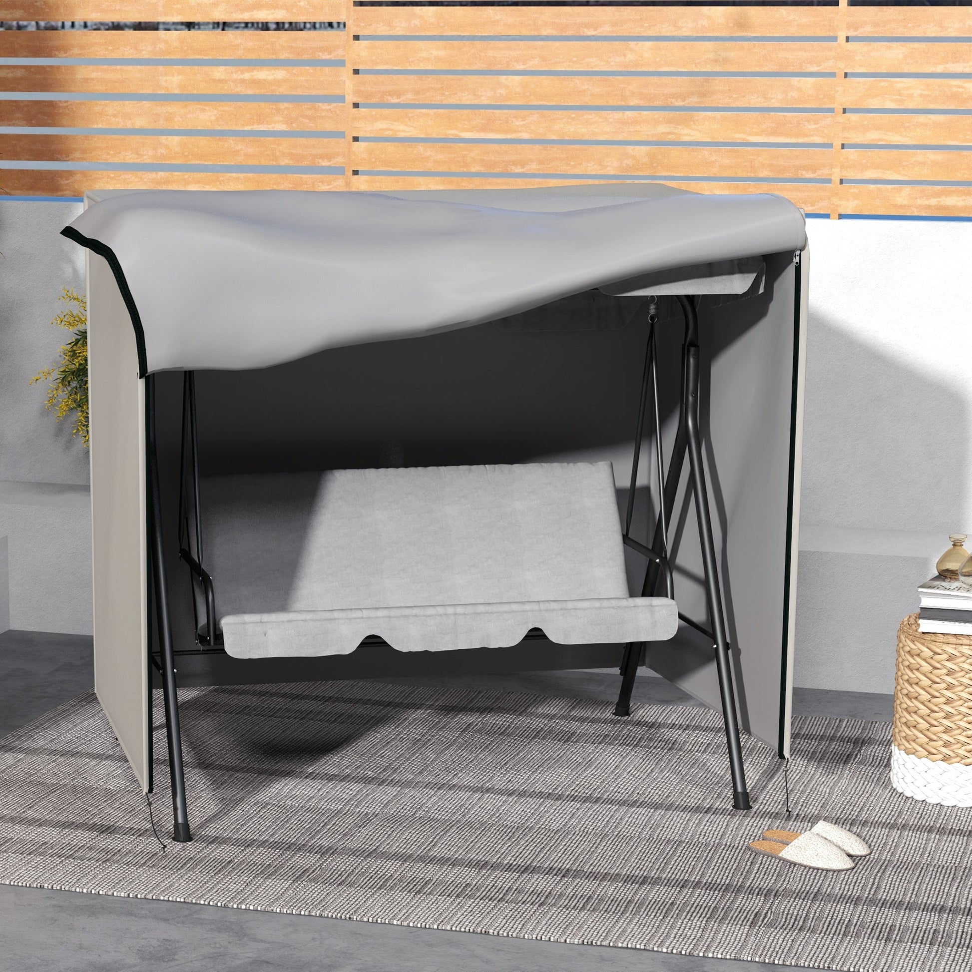 3 Seater 600D Oxford Patio Swing Chair Cover Outdoor Garden Furniture Rain Protection Protector Waterproof Anti-UV, 177 x 114 x 152cm, Light Grey