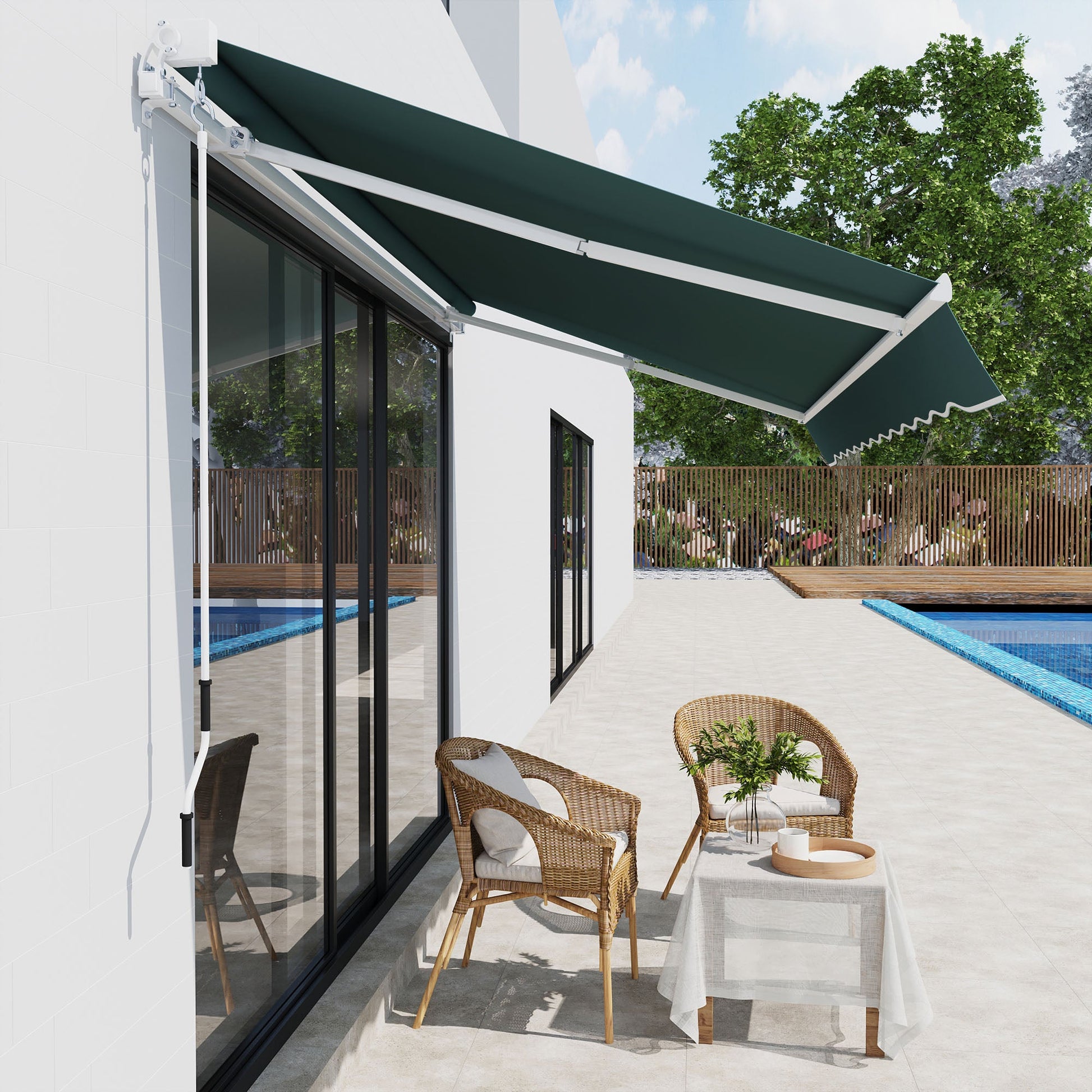 2.5m x 2m Garden Patio Manual Awning Canopy Sun Shade Shelter Retractable with Winding Handle Green