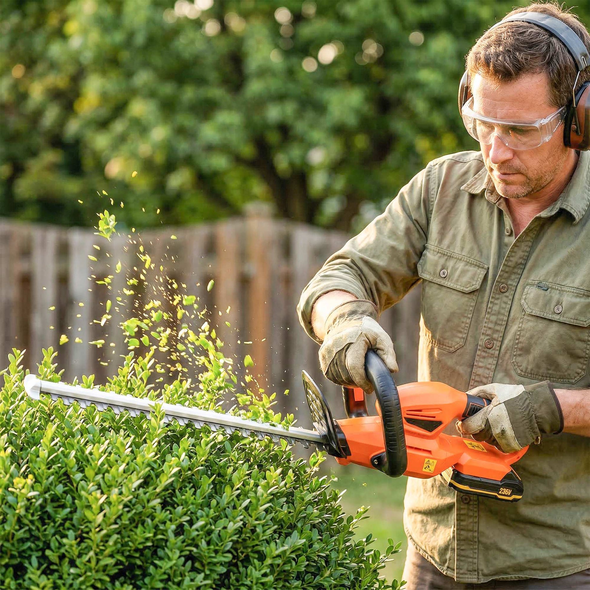 20" Cordless Hedge Trimmer, 18V Electric Hedge Cutter with 51cm Dual Action Blade, 2000mAh Battery and Charger for Garden Branches, Shrubs, Twigs, Orange